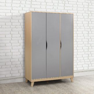 An Image of Kingston Beech and Grey Wooden 3 Door Wardrobe