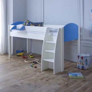 An Image of Eli - White and Blue Kids Mid Sleeper Bed - Wooden - 3ft