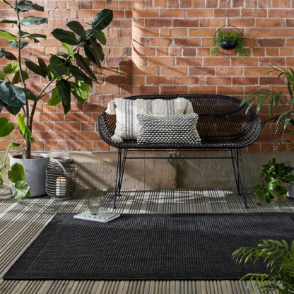 An Image of Twill Jute Look Indoor Outdoor Black Rug Black