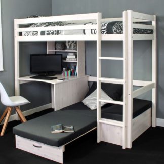 An Image of Hit - Kids High Sleeper Bed with Black Futon Bed - White - Wooden - Single - 3ft