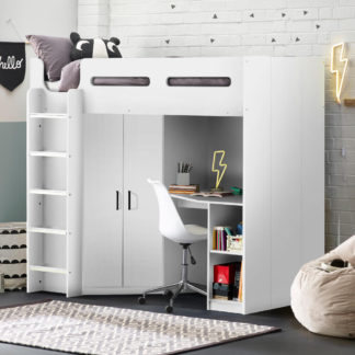 An Image of Hercules - Single - High Sleeper - Desk - Wardrobe and Storage - White - Wooden - 3ft