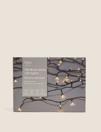 An Image of M&S 100 Warm White LED Battery Lights, White