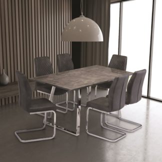 An Image of Paris Rectangular 6 Seater Dining Table Concrete Effect Glass Grey