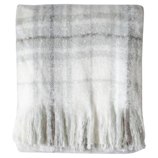An Image of Checked Faux Mohair Throw Grey