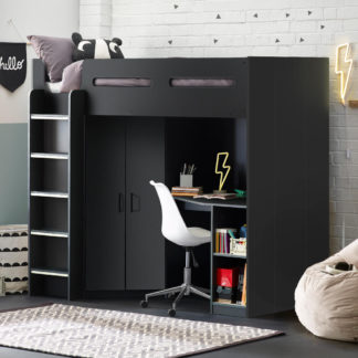 An Image of Hercules - Single - High Sleeper - Desk - Wardrobe and Storage - Dark Grey - Wooden - 3ft