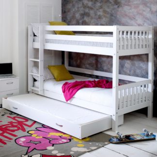 An Image of Nordic Slatted White Wooden Bunk Bed with Guest Bed - EU Single