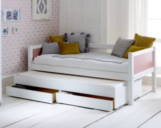 An Image of Nordic White and Rose Day Bed with Guest Bed and Storage Drawers - EU Single