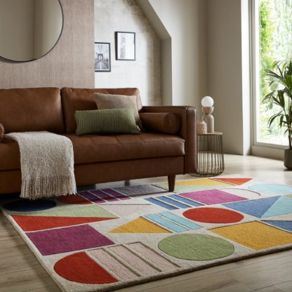 An Image of Hex Geometric Wool Rug MultiColoured