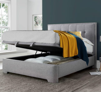 An Image of Falstone - Double - Ottoman Storage Bed - Light Grey - Fabric - 4ft6