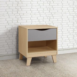 An Image of Kingston Beech and Grey Wooden 1 Drawer Bedside Table