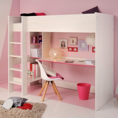6d0d0d15d99ce5cc0384e2bd0ea3efc6e5ab6bc48d46a3da67e183b28e49591f.jpg An Image of Smoozy - Kids Light Oak Wooden High Sleeper - Desk - Single - 3ft