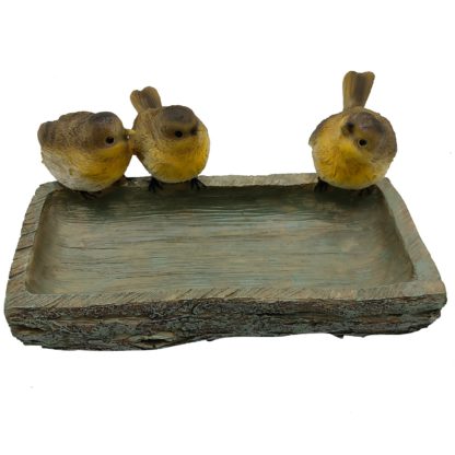 An Image of Homebase Wood Log Bird Bath with Birds