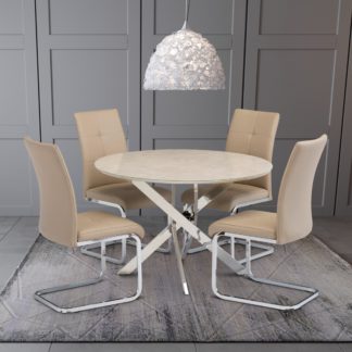 An Image of Capri Round 4 Seater Dining Table Marble Effect Glass Natural