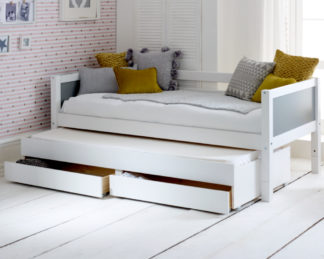 An Image of Nordic White and Grey Day Bed with Guest Bed and Storage Drawers - EU Single