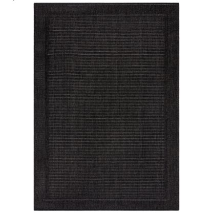 An Image of Twill Jute Look Indoor Outdoor Black Rug Black