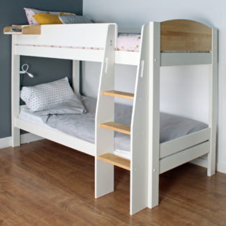 An Image of Urban White and Birch Wooden Bunk Bed - EU Single