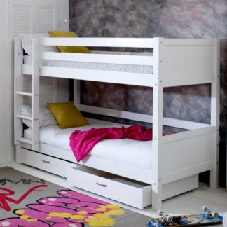 An Image of Nordic Groove White Wooden Bunk Bed with Storage Drawers - EU Single