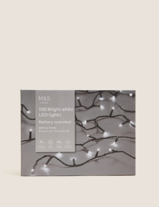 An Image of M&S 100 Bright White LED Battery Lights, White