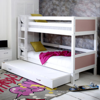 An Image of Nordic White and Rose Wooden Bunk Bed with Guest Bed - EU Single