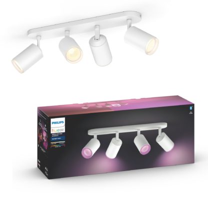 85f26a2b1808f236de8faf58dbeeea5dd165efca7f902436fc8d90cdd9e5f19f.jpg An Image of Philips HUE Fugato 4 Light Smart LED Ceiling Spotlight Bar White