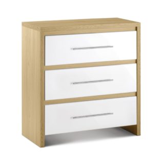 An Image of Stockholm Gloss White and Light Oak 3 Drawer Chest