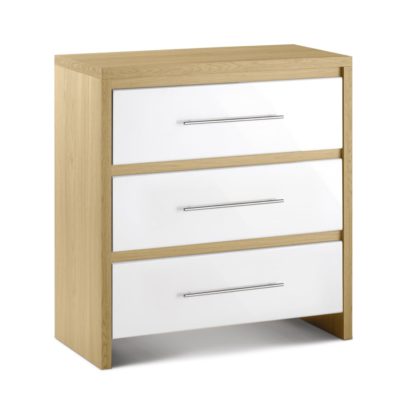 An Image of Stockholm Gloss White and Light Oak 3 Drawer Chest