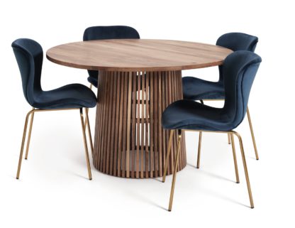 An Image of Habitat Jericho Mango Wood Dining Table & 4 Etta Blue Chairs