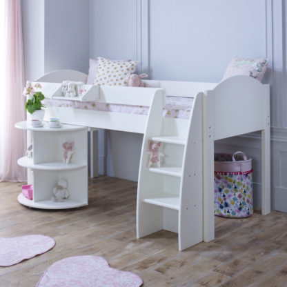 An Image of Eli White Wooden Mid Sleeper with Desk - EU Single