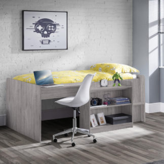 An Image of Neptune - Single - Mid Sleeper Cabin Bed - Storage and Desk - Grey Oak - Wooden - 3ft
