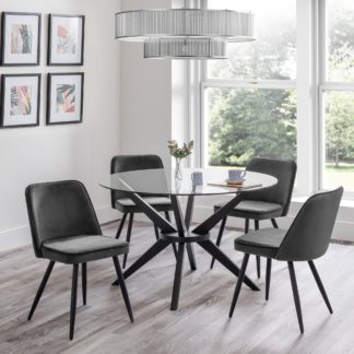 An Image of Hayden Round Glass Dining Set with 4 Burgess Chairs Grey