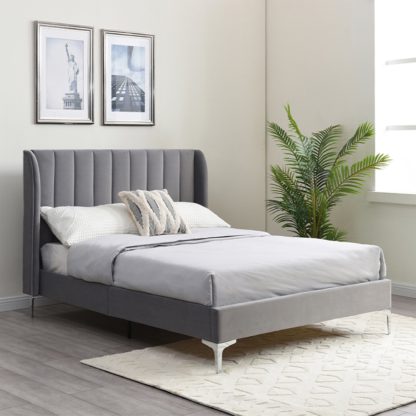 98a7d0c2a147776e1be10e3c1606acda0c5d6ef12e32440cb005937c7e7dd10b.jpg An Image of Raye Velvet Bed Grey