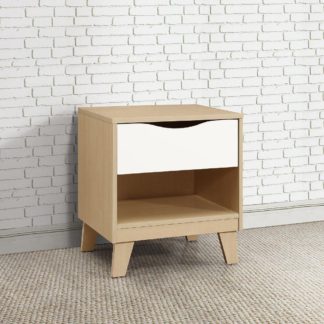 An Image of Kingston Beech and White Wooden 1 Drawer Bedside Table