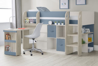 An Image of Saturn - Single - Kids Mid Sleeper Bed - Storage and Desk - Blue and White - Wooden - 3ft