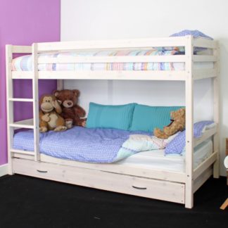 An Image of Hit White Wooden Storage Bunk Bed Frame with Underbed Trundle - EU Single