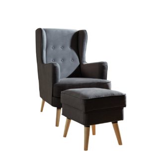 An Image of Habitat Callie Fabric Chair & Footstool - Charcoal