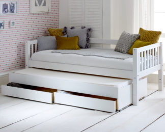 An Image of Nordic Slatted White Day Bed with Guest Bed and Storage Drawers