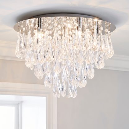 An Image of Valencia 5 Light Jewel Chrome Flush Ceiling Fitting Silver