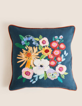 An Image of M&S Cotton Rich Floral Embroidered Cushion