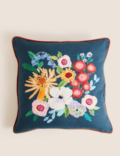 An Image of M&S Cotton Rich Floral Embroidered Cushion