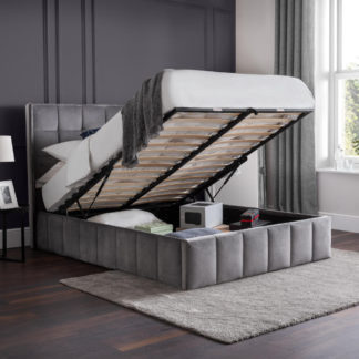 An Image of Gatsby - King Size - Ottoman Storage Bed - Grey - Velvet - Low Foot-End Bed - 4ft