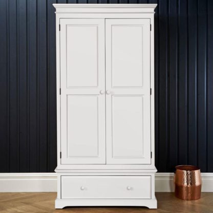 An Image of Suffolk White Wooden 2 Door Combination Wardrobe