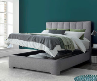 An Image of Medburn - King Size - Ottoman Storage Bed - Light Grey - Fabric - 5ft