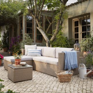 An Image of Alexandria Rattan Effect Garden Corner Sofa Set - Natural
