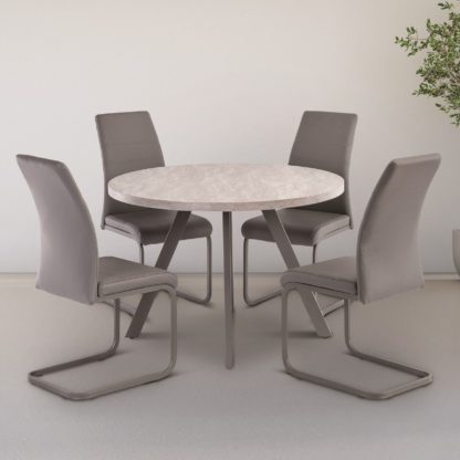 An Image of Rimini Round 4 Seater Dining Table Light Grey Light Grey