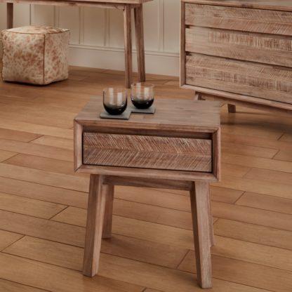 An Image of Pacific Kalmar 1 Drawer Slim Bedside Table, Natural Acacia Natural