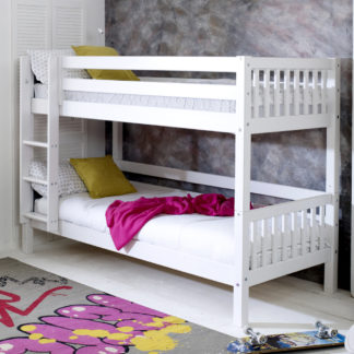 An Image of Nordic Slatted White Wooden Bunk Bed - EU Single