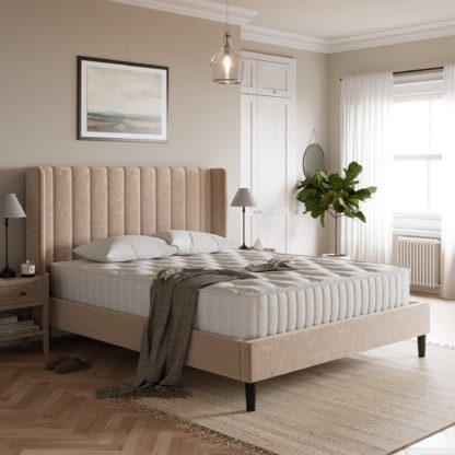 An Image of Alara Pleated Velvet Bed Natural