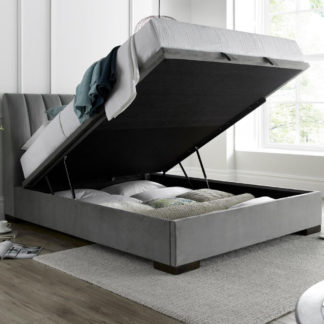 An Image of Langford - King Size - Ottoman Storage Bed - Grey - Velvet - 5ft