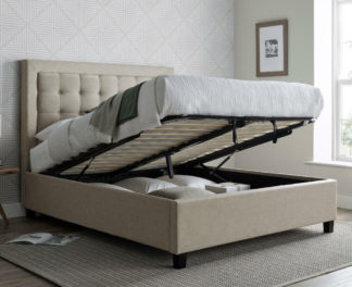 An Image of Brandon - King Size - Ottoman Storage Bed - Neutral Oatmeal - Fabric - 5ft
