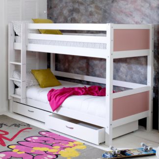 An Image of Nordic White and Rose Wooden Bunk Bed with Storage Drawers - EU Single